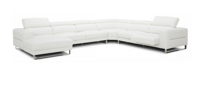 Divani Casa Hawkey Contemporary White Full Leather U Shaped Left Facing Sectional Sofa - MONAVILLA