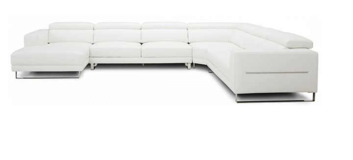 Divani Casa Hawkey Contemporary White Full Leather U Shaped Left Facing Sectional Sofa - MONAVILLA