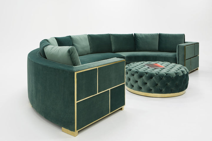 Divani Casa Ritner Modern Green Velvet Curved Sectional Sofa - MONAVILLA