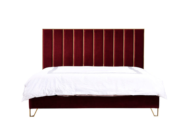 Divani Casa Reyes Modern Red Velvet & Gold Eastern King Bed - MONAVILLA