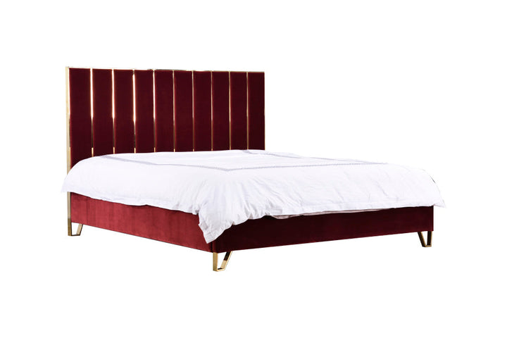 Divani Casa Reyes Modern Red Velvet & Gold Eastern King Bed - MONAVILLA