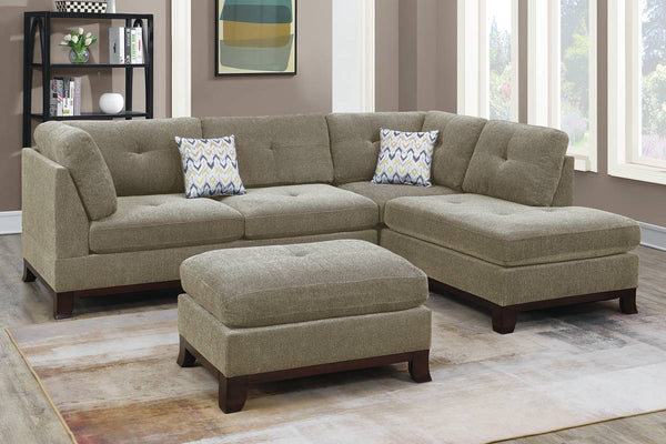 Poundex 3 Piece Sectional with 2 Accent Pillow (Ottoman Included) Model F6478 - MONAVILLA