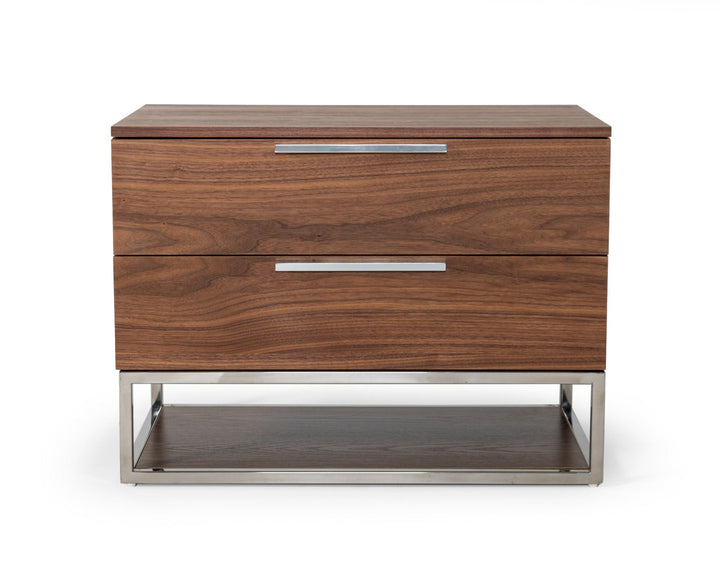 Modrest Heloise Contemporary Walnut & Stainless Steel Nightstand - MONAVILLA