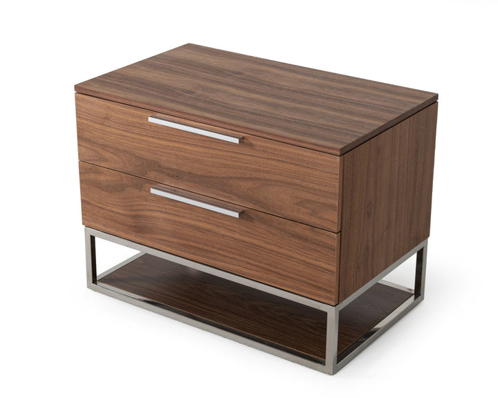 Modrest Heloise Contemporary Walnut & Stainless Steel Nightstand - MONAVILLA