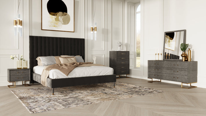 Modrest Hemlock Howard Modern Dark Grey Velvet and Shagreen Grey Q Bedroom Set - MONAVILLA