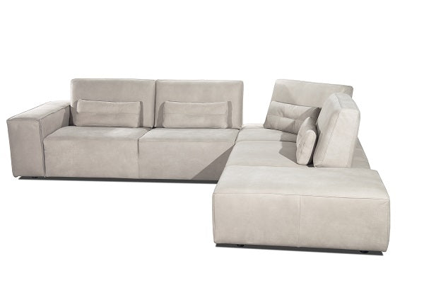 Coronelli Collezioni Hollywood Italian Light Grey Leather RAF Chaise Sectional Sofa - MONAVILLA