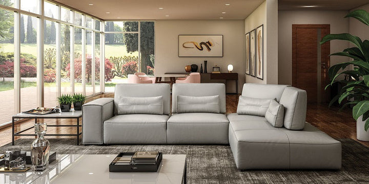 Coronelli Collezioni Hollywood Italian Light Grey Leather RAF Chaise Sectional Sofa - MONAVILLA