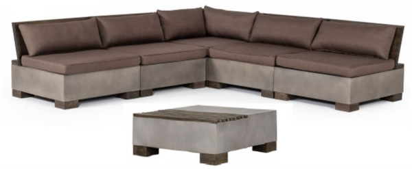 Modrest Delaware Modern Concrete Modular Small Sectional Sofa Set with Square Coffee Table - MONAVILLA