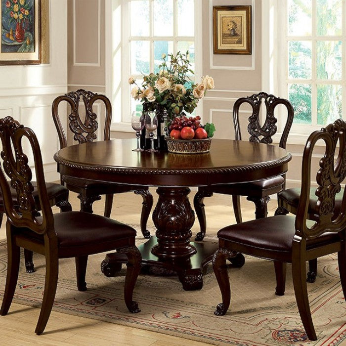 Furniture Of America Bellagio Brown Cherry Traditional Round Dining Table Model CM3319RT-TABLE - MONAVILLA