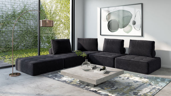 Divani Casa Nolden Modern Black Fabric Modular Sectional Sofa - MONAVILLA