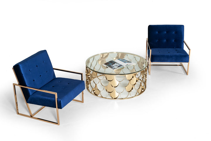 Modrest Javier Modern Glass & Gold Round Coffee Table - MONAVILLA