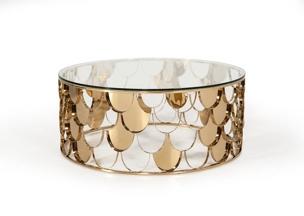 Modrest Javier Modern Glass & Gold Round Coffee Table - MONAVILLA