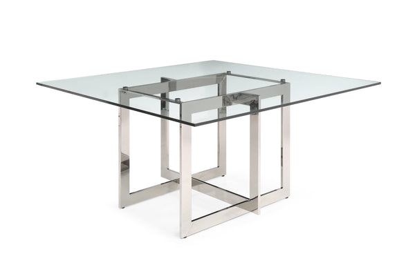 Modrest Keaton Square Modern Glass & Stainless Steel Dining Table - MONAVILLA