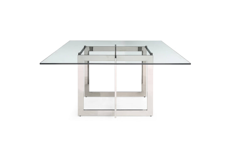 Modrest Keaton Square Modern Glass & Stainless Steel Dining Table - MONAVILLA