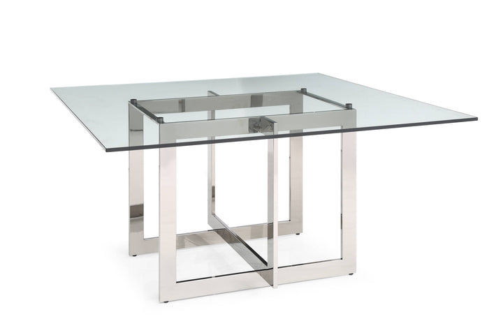 Modrest Keaton Square Modern Glass & Stainless Steel Dining Table - MONAVILLA