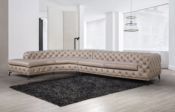 DIvani Casa Kohl Contemporary Tan LAF Curved Shape Sectional Sofa with Chaise - MONAVILLA