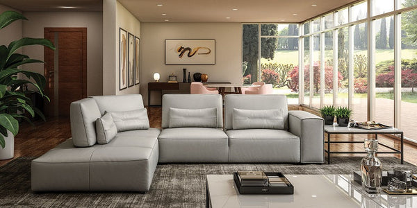 Coronelli Collezioni Hollywood Italian Light Grey Leather LAF Chaise Sectional Sofa - MONAVILLA