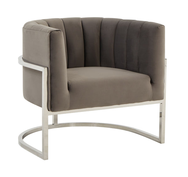 Modrest Landau Modern Grey Velvet & Stainless Steel Accent Chair - MONAVILLA