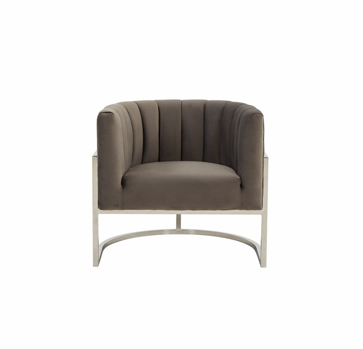 Modrest Landau Modern Grey Velvet & Stainless Steel Accent Chair - MONAVILLA