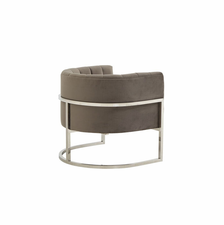 Modrest Landau Modern Grey Velvet & Stainless Steel Accent Chair - MONAVILLA