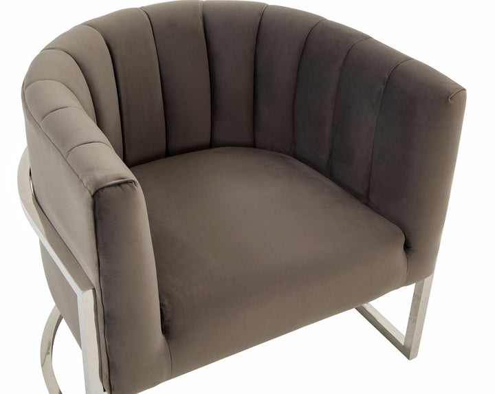 Modrest Landau Modern Grey Velvet & Stainless Steel Accent Chair - MONAVILLA