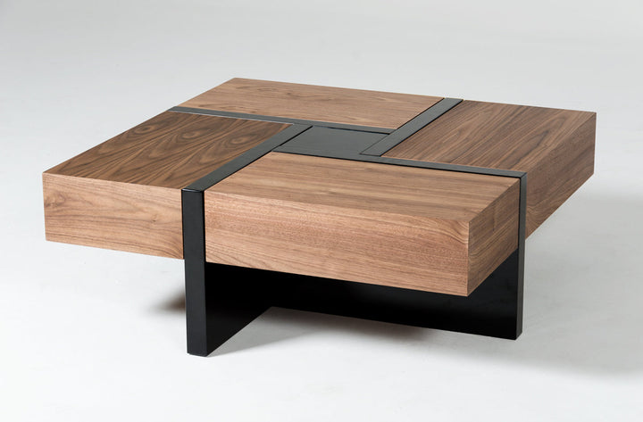 Modrest Makai Modern Walnut & Black Square Coffee Table - MONAVILLA