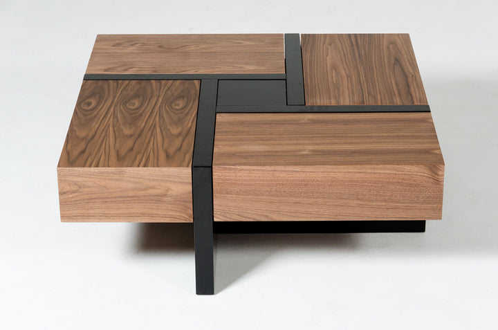 Modrest Makai Modern Walnut & Black Square Coffee Table - MONAVILLA