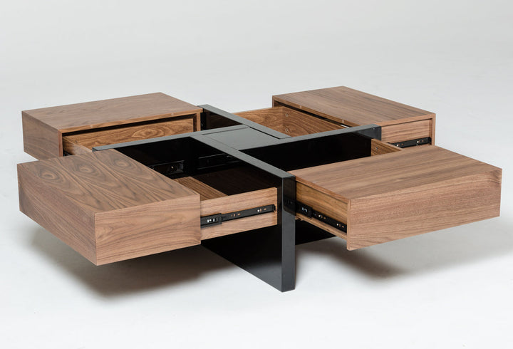 Modrest Makai Modern Walnut & Black Square Coffee Table - MONAVILLA