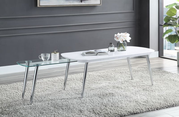 ACME White & Chrome Finish Coffee Table Model LV00363 - MONAVILLA