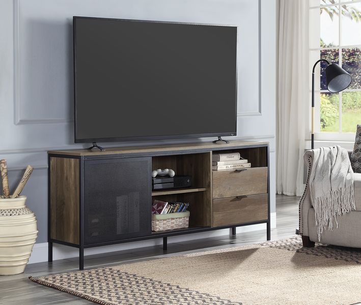 ACME Nantan Rustic Oak & Black Finish TV Stand Model LV00405 - MONAVILLA