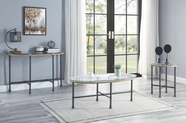 ACME Brantley Clear Glass & Sandy Gray Finish Coffee Table Model LV00435 - MONAVILLA