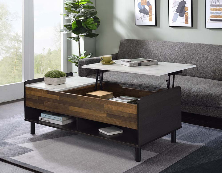 ACME Axel Marble, Walnut & Black Finish Coffee Table Model LV00828 - MONAVILLA