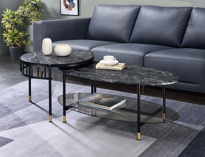 ACME Silas Faux Marble Top & Black Finish Coffee Table Model LV01088 - MONAVILLA