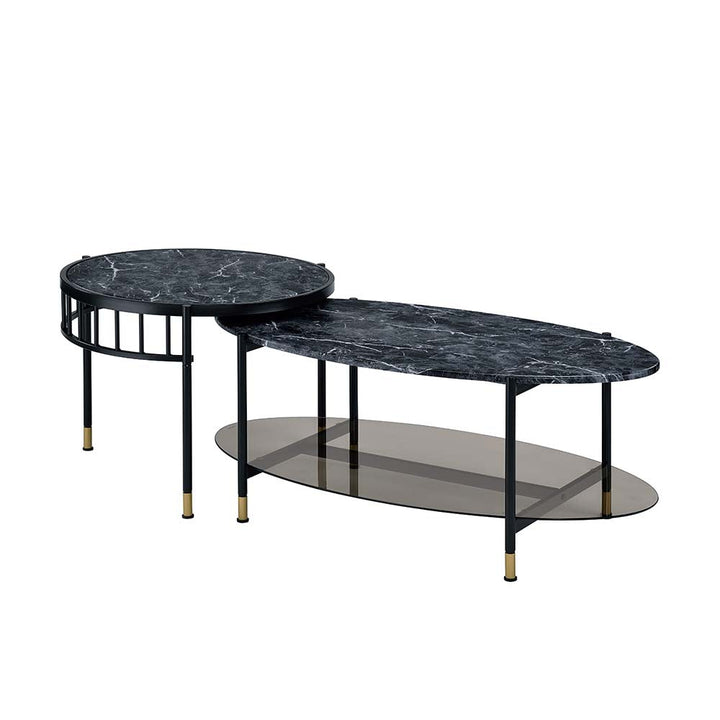 ACME Silas Faux Marble Top & Black Finish Coffee Table Model LV01088 - MONAVILLA