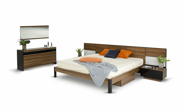 Queen Modrest Rondo Modern Walnut Bedroom Set - MONAVILLA