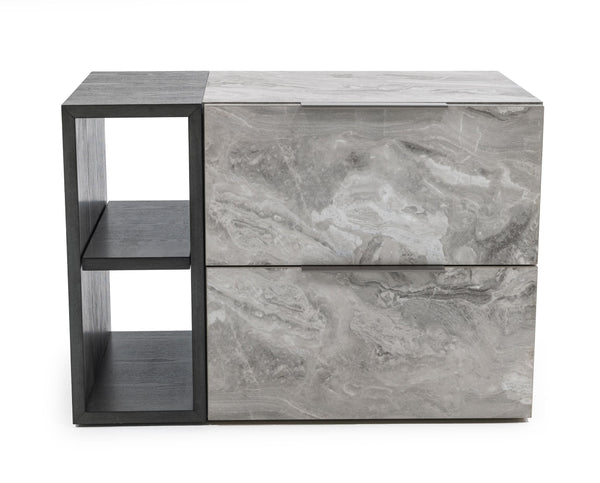 Nova Domus Maranello Modern Grey Wash & Faux Marble Nightstand - MONAVILLA