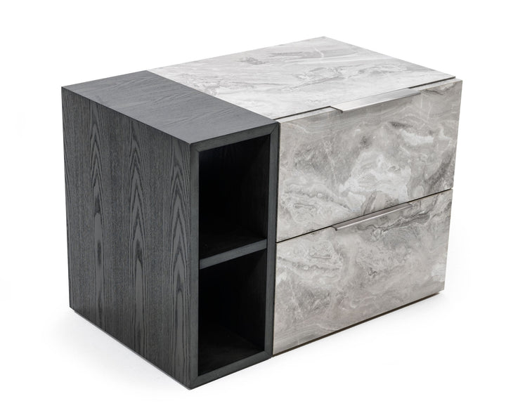 Nova Domus Maranello Modern Grey Wash & Faux Marble Nightstand - MONAVILLA