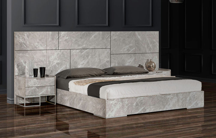 Nova Domus Marbella Italian Modern Grey Marble Bed with 2 Nightstands - MONAVILLA