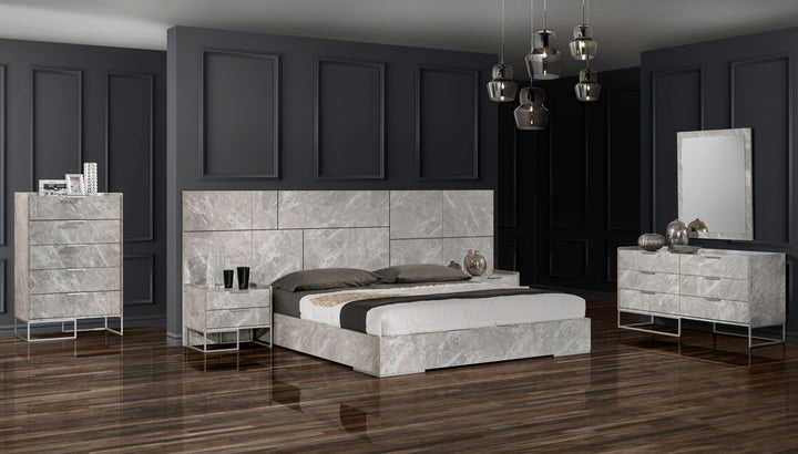 Nova Domus Marbella Italian Modern Grey Marble Bed with 2 Nightstands - MONAVILLA