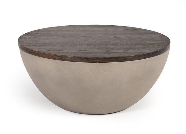 Modrest Marie Modern Concrete & Brown Oak Round Coffee Table - MONAVILLA