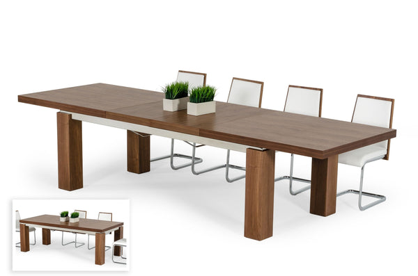 Modrest Maxi Modern Walnut & Stainless Steel Dining Table - MONAVILLA