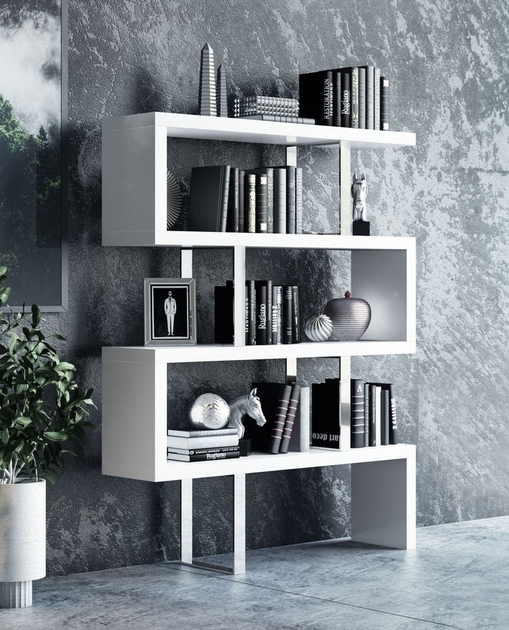 Modrest Maze Modern White High Gloss Bookcase - MONAVILLA