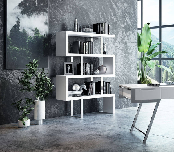 Modrest Maze Modern White High Gloss Bookcase - MONAVILLA