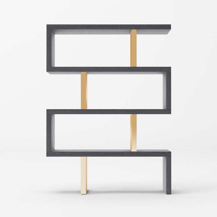 Modrest Maze Elm Grey & Gold Bookcase - MONAVILLA