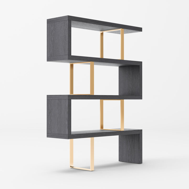 Modrest Maze Elm Grey & Gold Bookcase - MONAVILLA