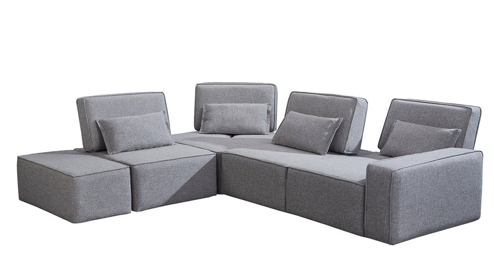 Divani Casa Chapel Modern Light Grey Fabric Sectional Sofa & Ottoman - MONAVILLA