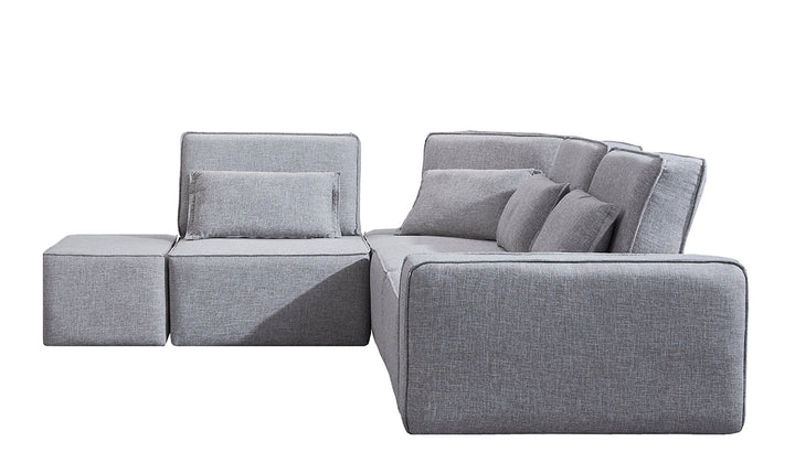 Divani Casa Chapel Modern Light Grey Fabric Sectional Sofa & Ottoman - MONAVILLA