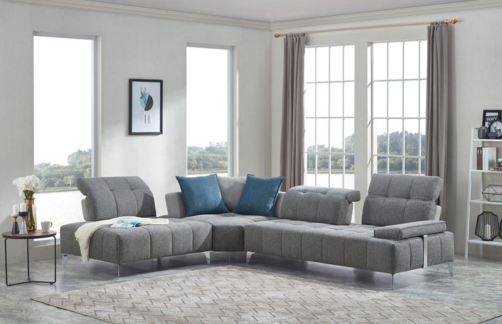 Divani Casa Nash Modern Grey Fabric Sectional Sofa Adjustable Backrest - MONAVILLA