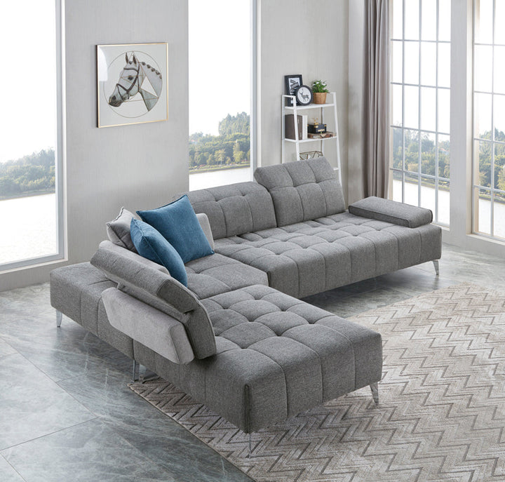 Divani Casa Nash Modern Grey Fabric Sectional Sofa Adjustable Backrest - MONAVILLA