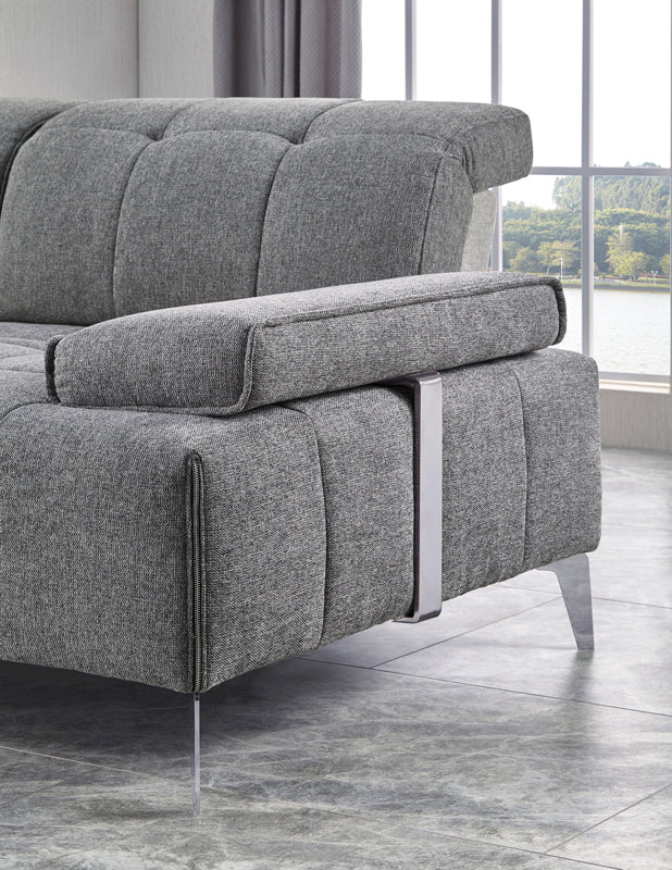 Divani Casa Nash Modern Grey Fabric Sectional Sofa Adjustable Backrest - MONAVILLA